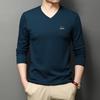 Весенняя новинка, хлопковая футболка с V-образным вырезом и длинными рукавами, мужская модная повседневная свободная мужская рубашка в корейском стиле