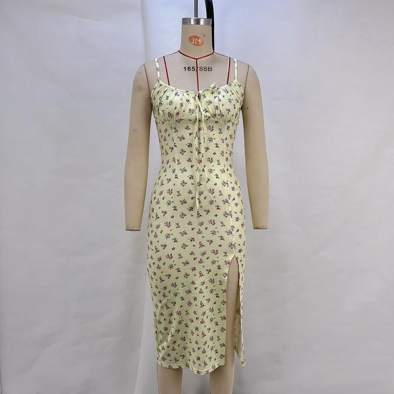 Лето 2025 г. Цветочное платье с разрезом – Женский сарафан в европейском и американском стиле