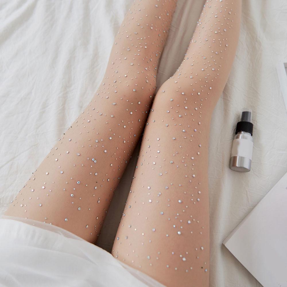 Женские гламурные чулки с высокой талией, элегантные колготки со стразами, стильный облегающий легинс, модные прозрачные носки, трендовые