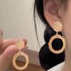 1 Pair Geometric Statement Earrings Vintage Style Sparkling Alloy Large Hollow Ring Women Girls Hoop Earrings Fashion Accessories Gift