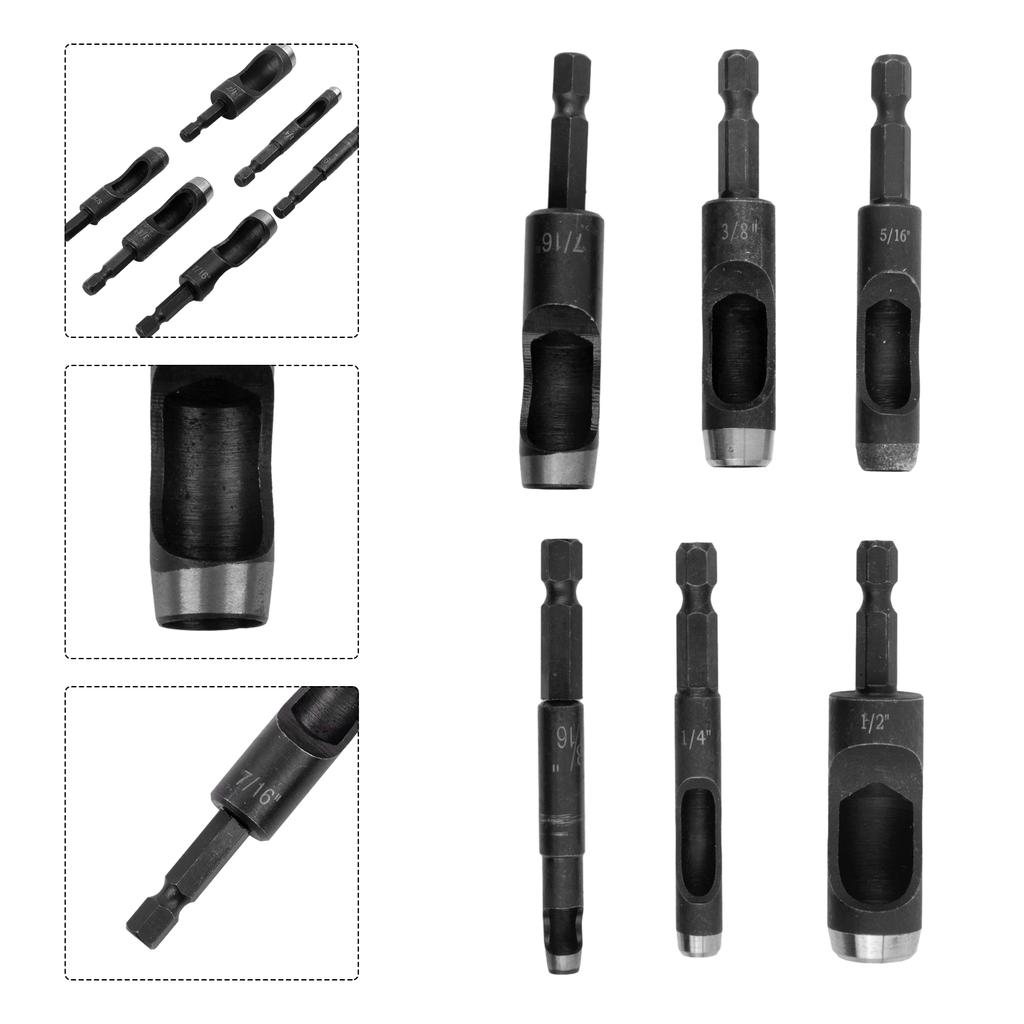 Punching Tool Hollow Hole Punches 1/4\'\'(6.35mm) Hex 6pcs/set 71mm Black Carbon Steel Leather Craft Tool Brandnew