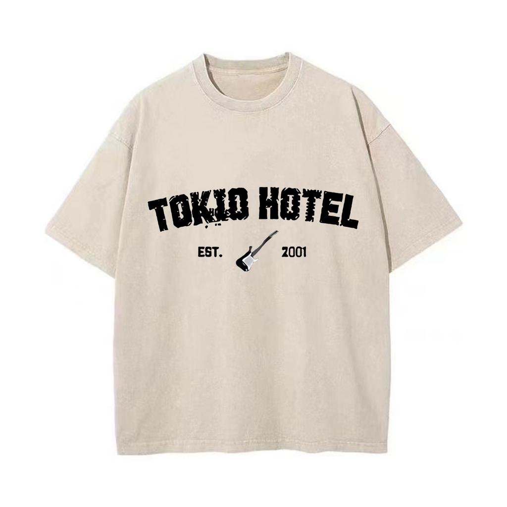 Ретро-стираемая винтажная футболка Rock Band Tokio Hotel Футболка Kaulitz Мужская модная повседневная толстовка-пуловер Мужская женская футболка