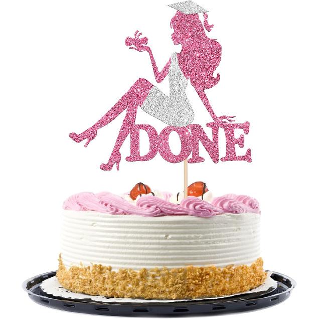 1 PCS High Heel Girl Graduation Cake Topper Black Pink Glitter Done Diploma Class of 2025 Congrats Grad Cap Cake Pick for 2025 Senior High School