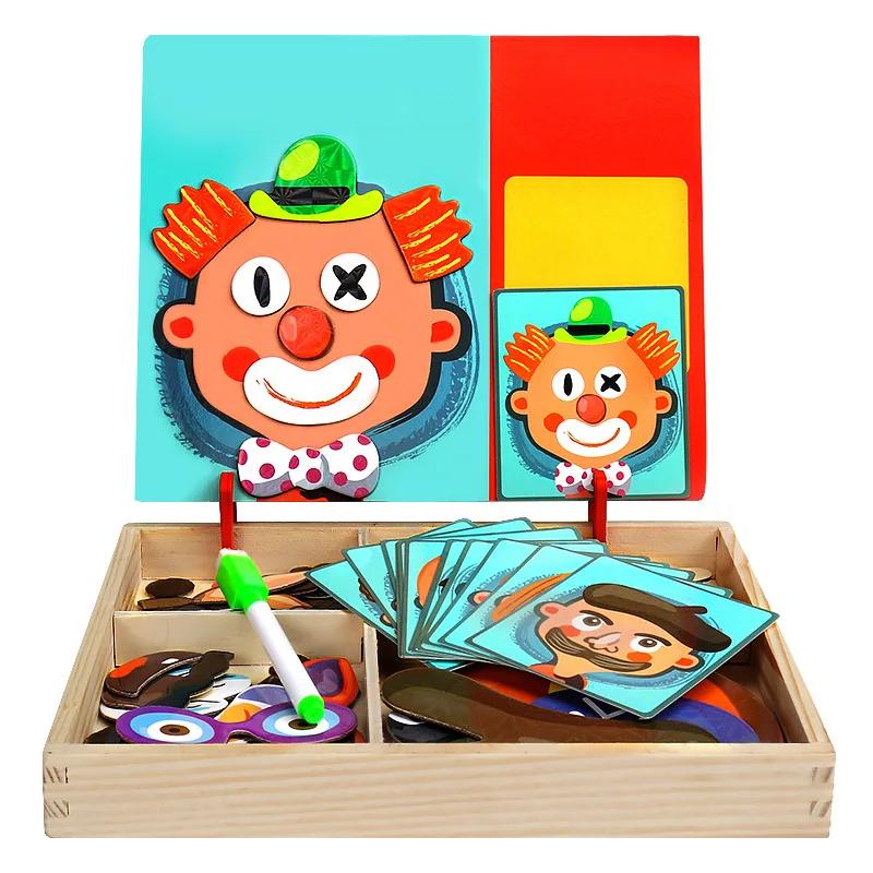 Magnetic 3D Puzzles for Kids Montessori Games Educational Toys for Children Blackboard Whiteboard Drawing Wooden Jigsaw Puzzle