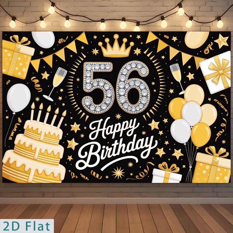 56th Birthday Party Backdrop Gold White Polyester Banner Photo Booth Decoration