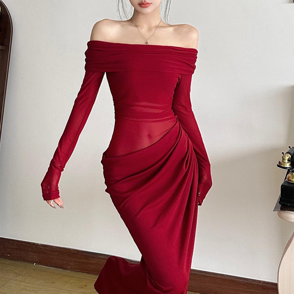 Женское сексуальное сетчатое прозрачное длинное платье на одно плечо