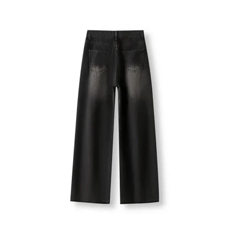 Korean Vintage High Waist Women's Jeans Y2K Slimming Pear-Shaped Loose Straight Bell Bottoms Black Gray Baggy Denim Trousers