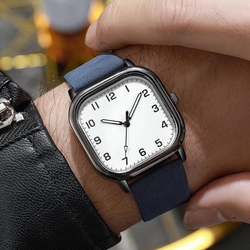 1/3 шт. Мужские модные деловые часы Квадратный арабский циферблат Кварцевые часы Повседневные кожаные ремешки Наручные часы для мужчин Часы (Без коробки)