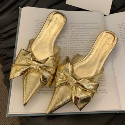 Модные весенние новые сандалии на плоской подошве для женщин, модные с острым носком, с неглубоким вырезом, с бантом-бабочкой, на мягкой подошве, противоскользящие, износостойкие шлепанцы