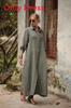 Cotton Linen Long Dress With Shirt Collar For Elegant Casual Wear