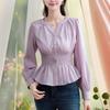 Весенняя новая женская одежда, топ с французской талией, женская тонкая женская рубашка с длинными рукавами фиолетового цвета