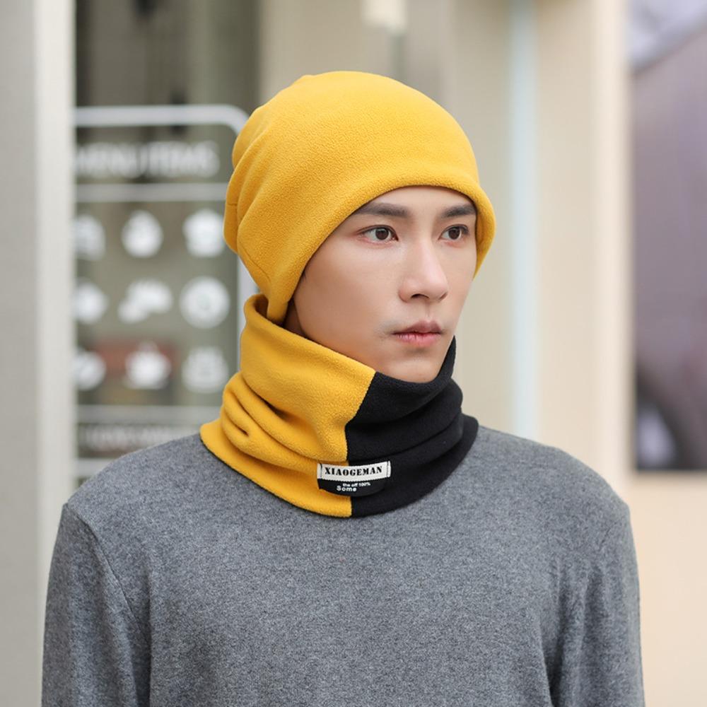 Snood Scarf Cap Set Velvet Pullover Cap Men Comfortable Men's Neck Warmer Hat Outdoors