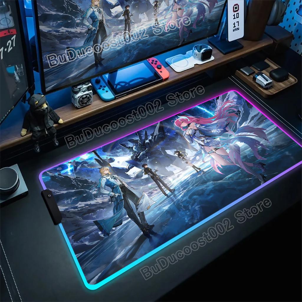 Pretty CHISA Aemeath Luno Cartethyia Wuthering Waves Game Mouse Pad RGB Non-Slip Rubber Mousepad Laptop PC Large Anime Desk Mat