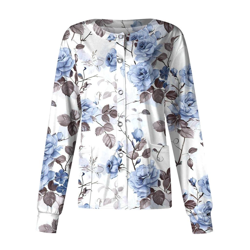 Женский повседневный однобортный однобортный защитная одежда с длинными рукавами и цветочным принтом, кардиган, топ