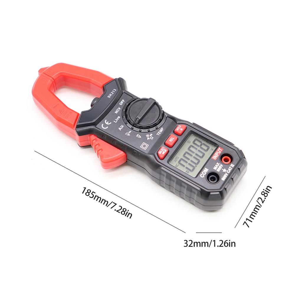 SK213 Digital Clamp Meter Multimeter 6000 Counts AC DC Current Voltage Resistance, Capacitance, Temp, NCV, Diodes,