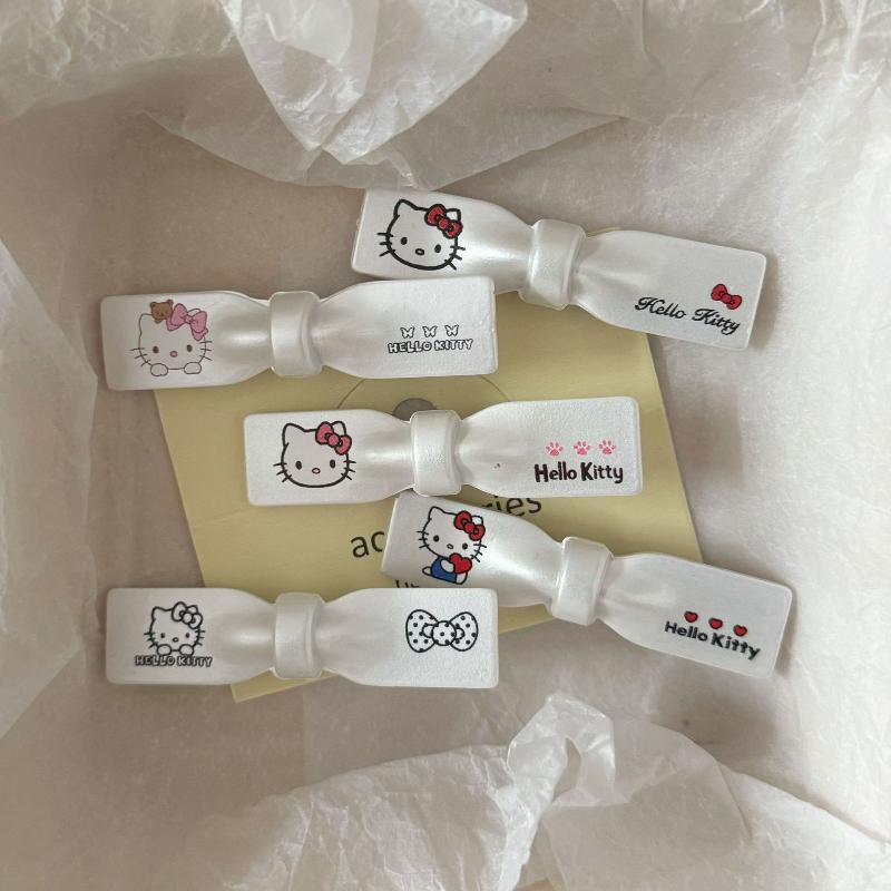 2/5 шт. Заколки для волос Hello Kitty, Треугольные волнистые заколки, Заколки-уточки, Аксессуары для волос, Милые и крутые, Серебристые кошки, Каваий