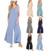 Women’s Casual Loose Jumpsuits One Piece Sleeveless Button Down Jumpsuits with Pockets Summer Solid Breathable Lightweight Wide Leg Long Pant Rompers