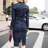 Women  Winter Office Slim Jeans Mid-Cuff Dress With Belt For Women  Jeans Dress
