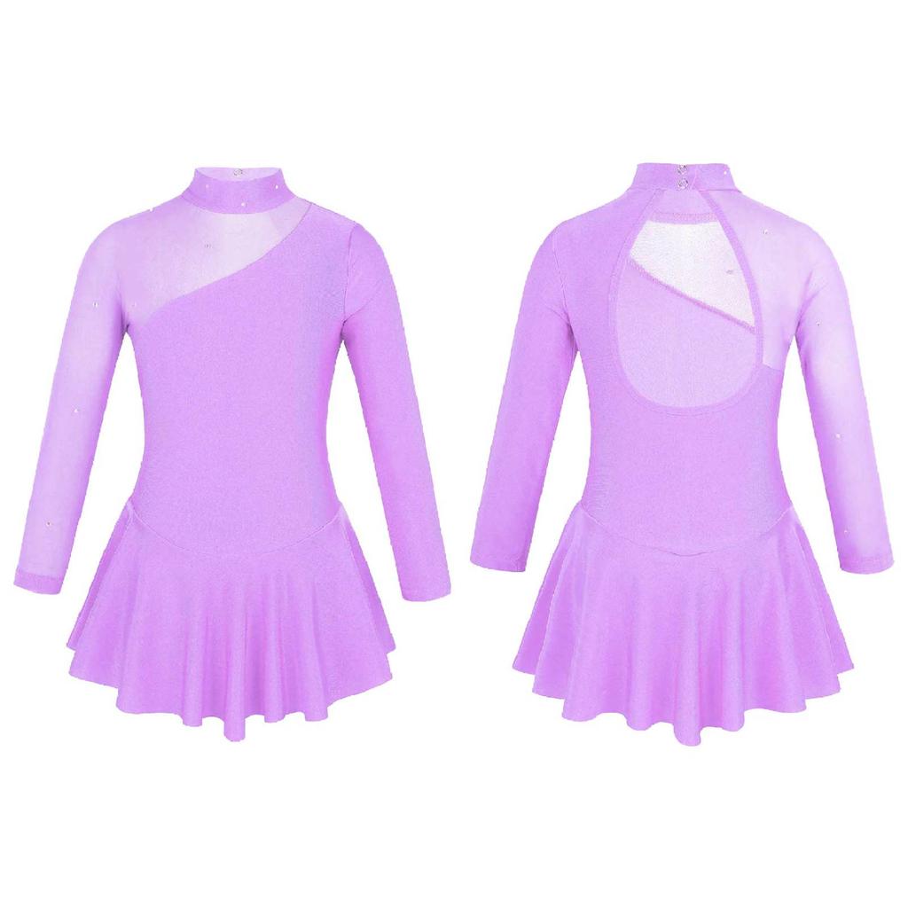 Children Figure Skating Dress Long Sleeves Mock Neck Ice Skating Gymnastics Competition Costume
