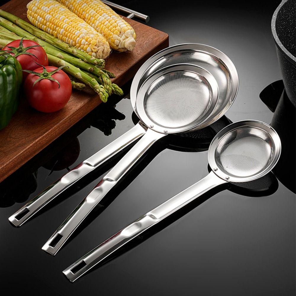 Скиммер для масла из нержавеющей стали с длинной ручкой, многоразовая ложка для фильтрации масла, кухонные гаджеты