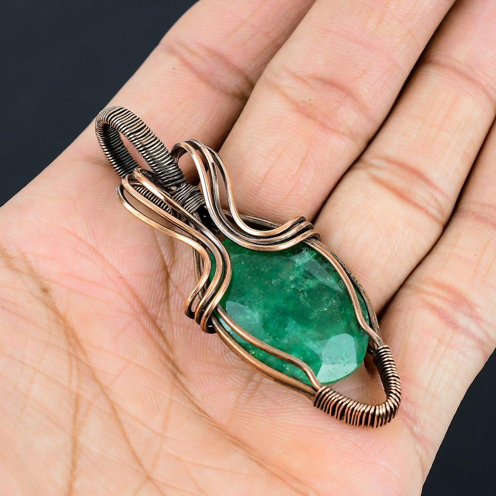 Изумрудный драгоценный камень ручной работы из чистой медной проволоки, подвеска для ювелирных изделий для мемориала