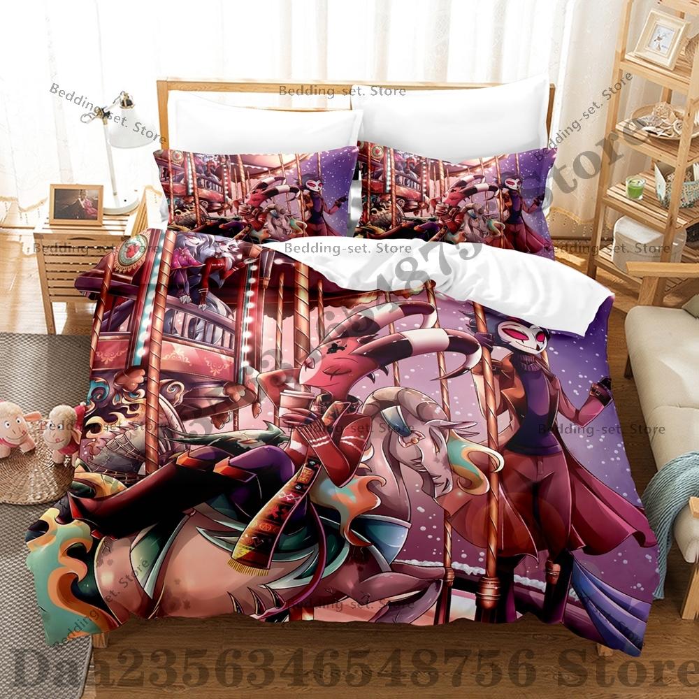Helluva Boss Постельный набор Односпальный Полуторный Двуспальный Кингсайз Комплект для кровати Комплекты пододеяльников для взрослой спальни Комплект аниме-простыней
