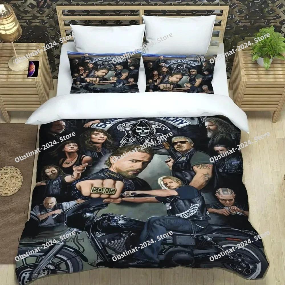 3D Print Sons of Anarchy Retro Bedding Set Printed Duvet Cover Pillowcase Single Double Style Queen King Size Sets