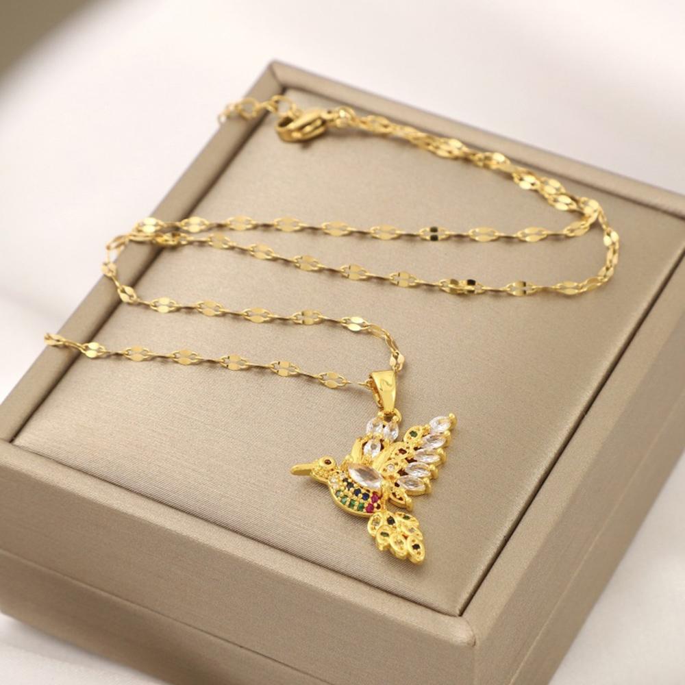 High End Cubic Zirconia Hummingbird Necklace for Women Trendy Korean Style Light Luxury Anti-Allergy Jewelry Accessory