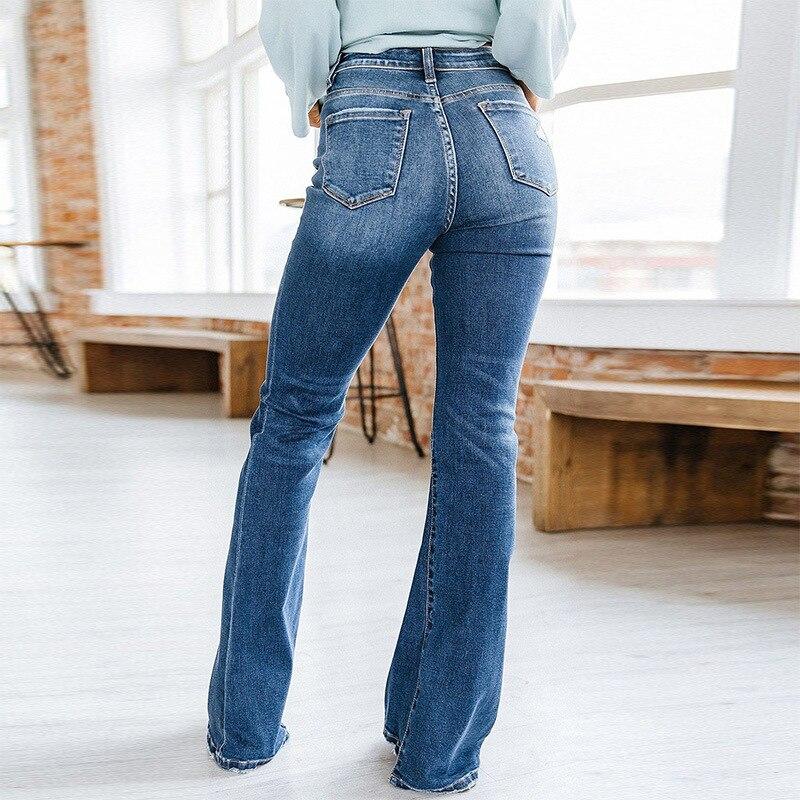 Office Lady Blue High Waist Denim Jeans For Women Spring Sexy Solid Skinny Flare Pants Fashion Female Jeans Mujer 25663