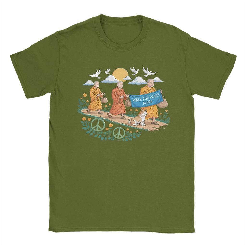 Walk for Peace Aloka Buddhist Monks T Shirts Unisex Womens Cotton Cool TShirt Tees Short Sleeve Clothes Birthday Present
