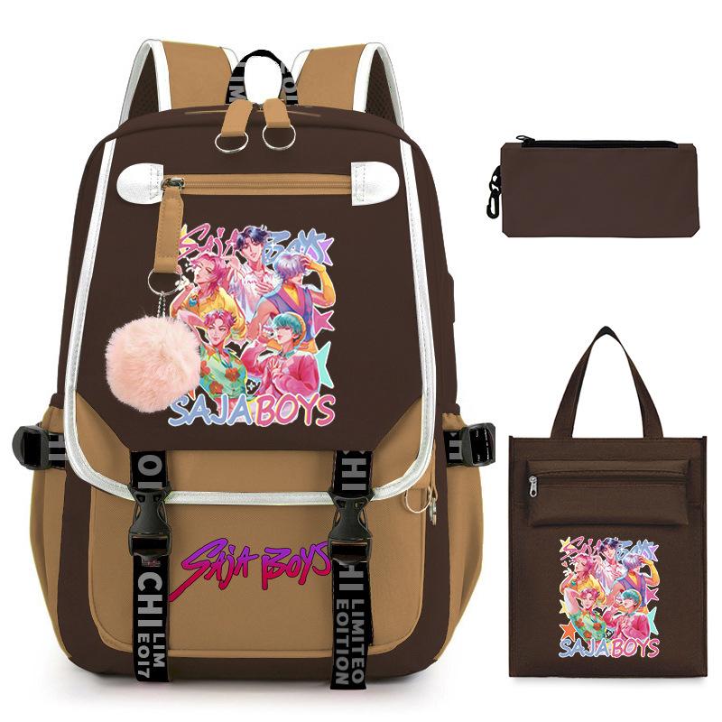 K-Pop Anime Cartoon Printing Casual Student Backpack Shoulder Bag Pencil Case Three-Piece Set