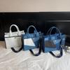 Large Capacity Handbag Women's New Fashion Splicing Denim To Work Commuter Bag Broadband Messenger Tote Bag