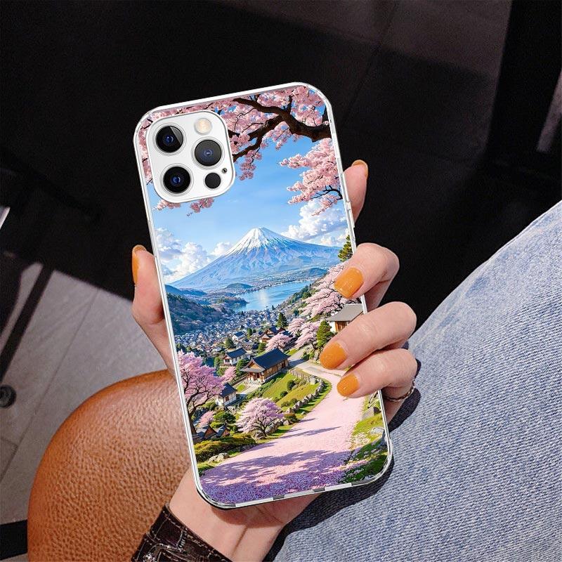 Японская вишня Гора Фудзи Чехол для телефона Для iPhone 13 12 Mini 11 Pro Max XS XR X SE 7 8 Plus 5S 5 6S 6 Подарок Печатный чехол Fundas