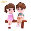 Cute Reading Couple Sitting Bench Model