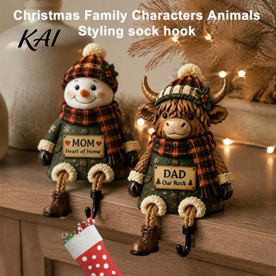 Organizer Hook Christmas Stocking Holder, Mantel Resin Sitting Leg Hook, Unique Hanger Festive Character Ornament for Holiday Home Fireplace