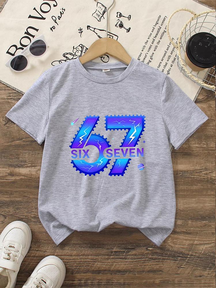 Kids Black SIX SEVEN 67 Lightning Graphic TShirt Soft Cotton Game Wear for Boys Girlsdf0159