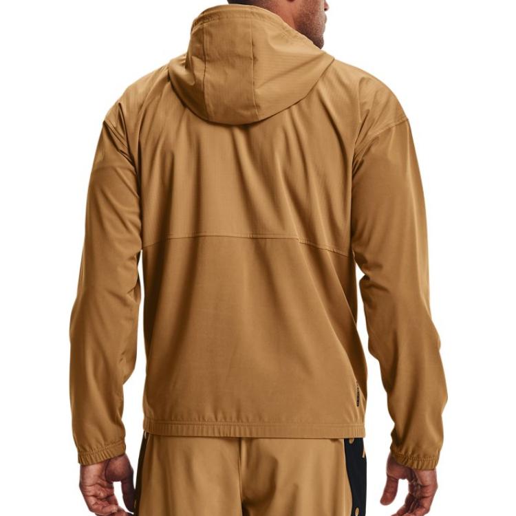 Under Armour Rush Series Popover Тканая тренировочная куртка с капюшоном на молнии с половиной молнией Мужская верхняя одежда Коричневый 1366188-277