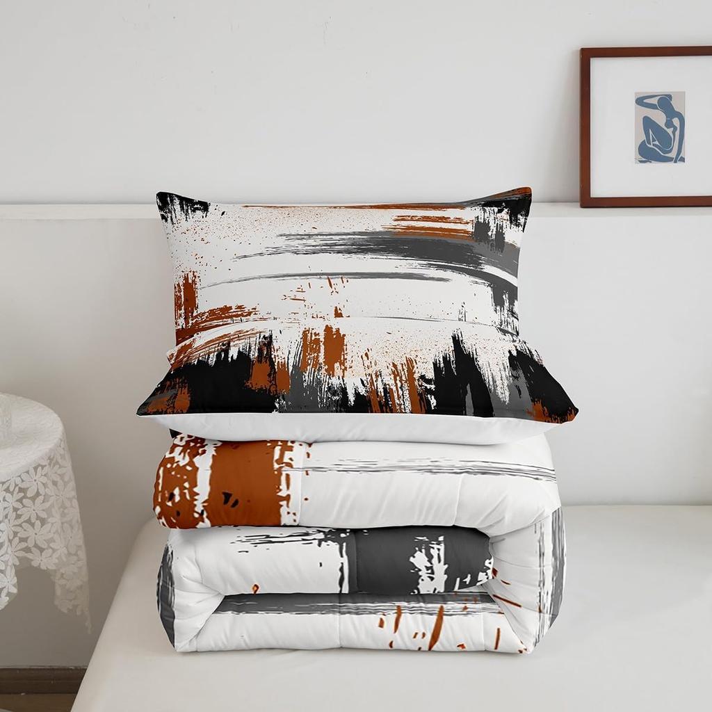 Erosebridal Contemporary Watercolor Bedding Set Queen for Boys Ink Painting Comforter Set,Grunge Abstract Duvet Insert Modern Art Duvet Set
