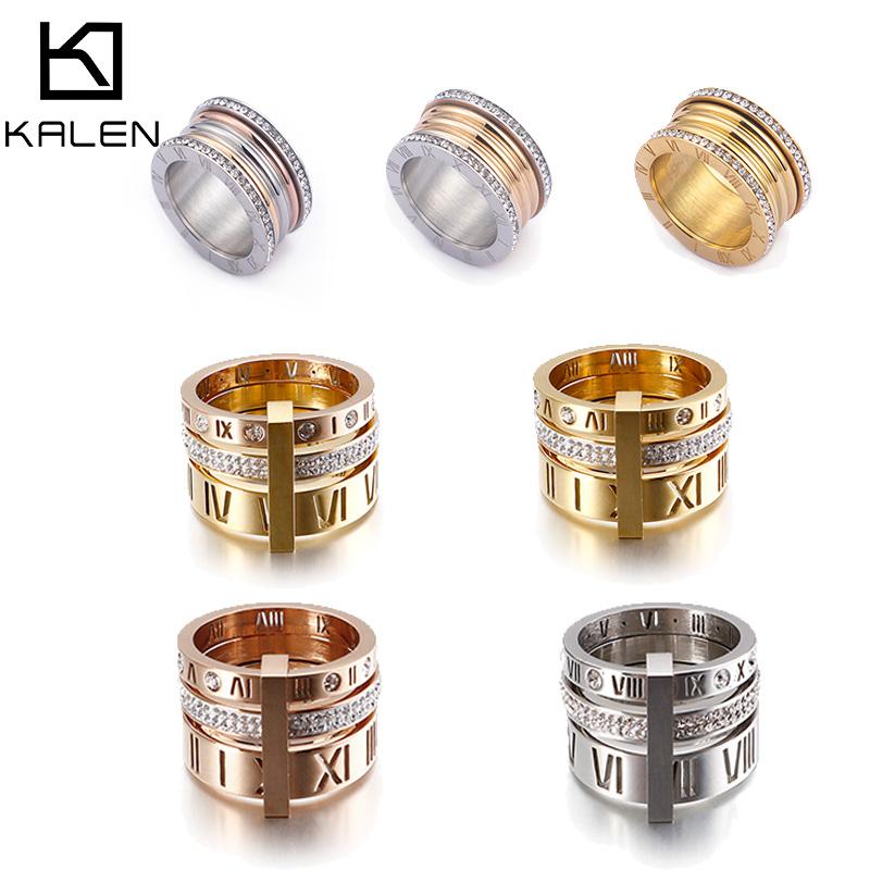 Roman Numeral Rhinestone Jewelry Stainless Steel Girl Pattern Charm Ring Ladies Mom Holiday Gift Size6-9