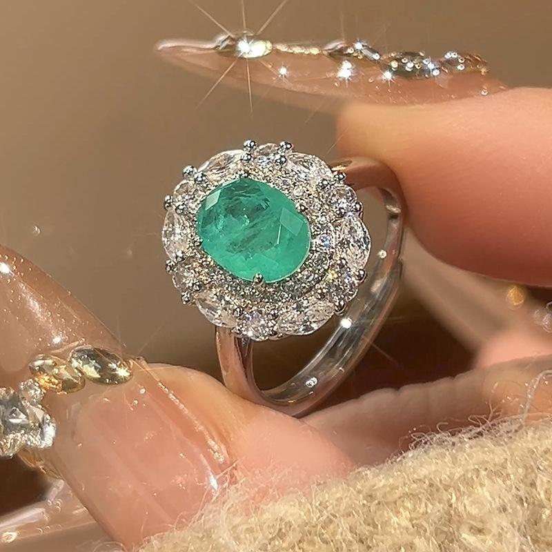 Huayue Jewelry Set S Silver Needle Earrings Necklace Simulation Paraiba Emerald Female