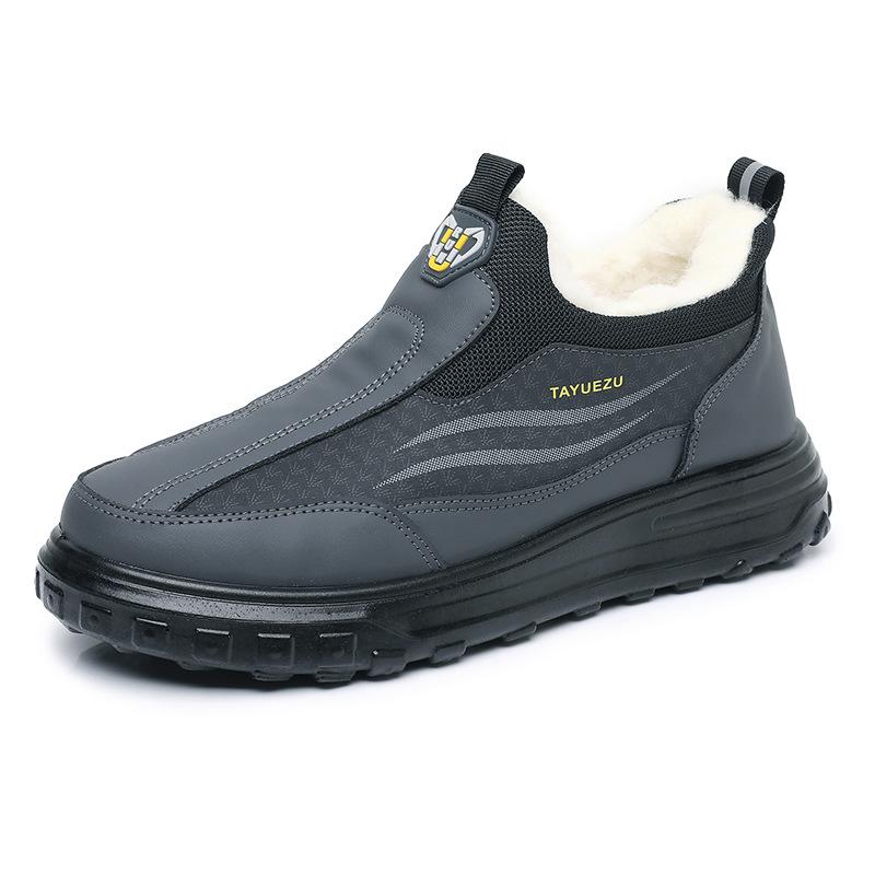 Men's Winter Warm Snow Boots with Fur Lined Warm Slip On Short Boots for Male Comfortable Outdoor Waterproof Booties Fleece Lining Walking Shoes