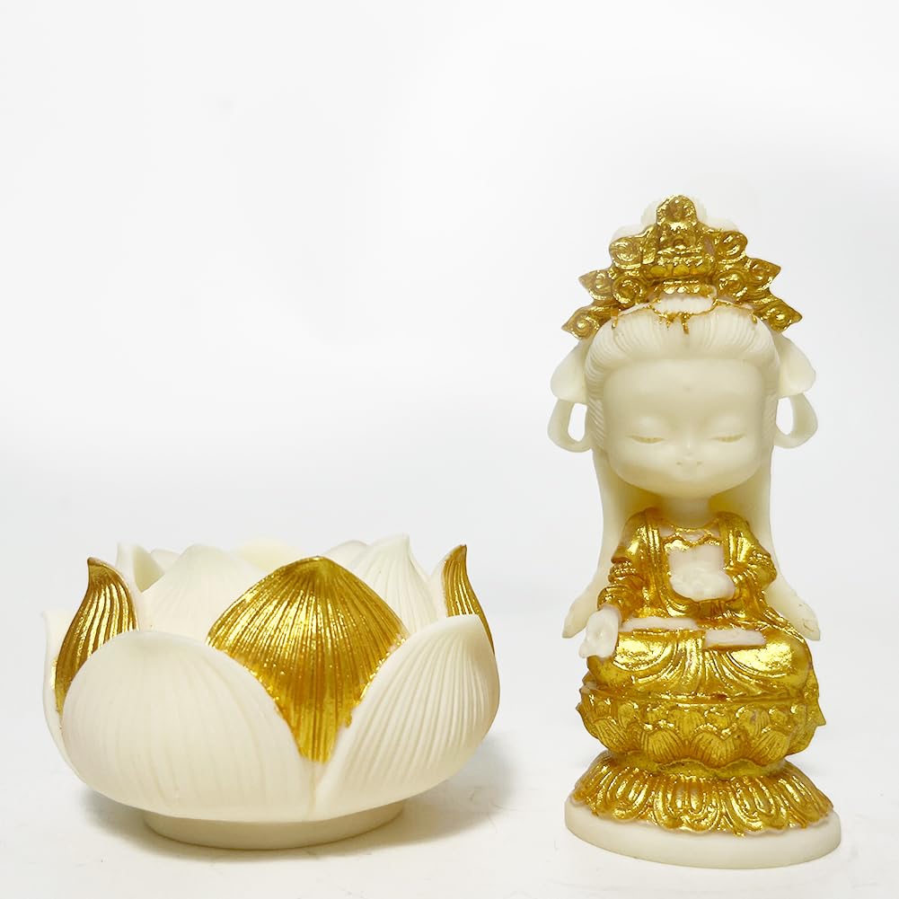 Umora Miniature Kannon Bodhisattva Figurine, Decorative Statue for Protection from Evil, Feng Shui, Good Luck, and Praying, Coconut Fruit Kannon,