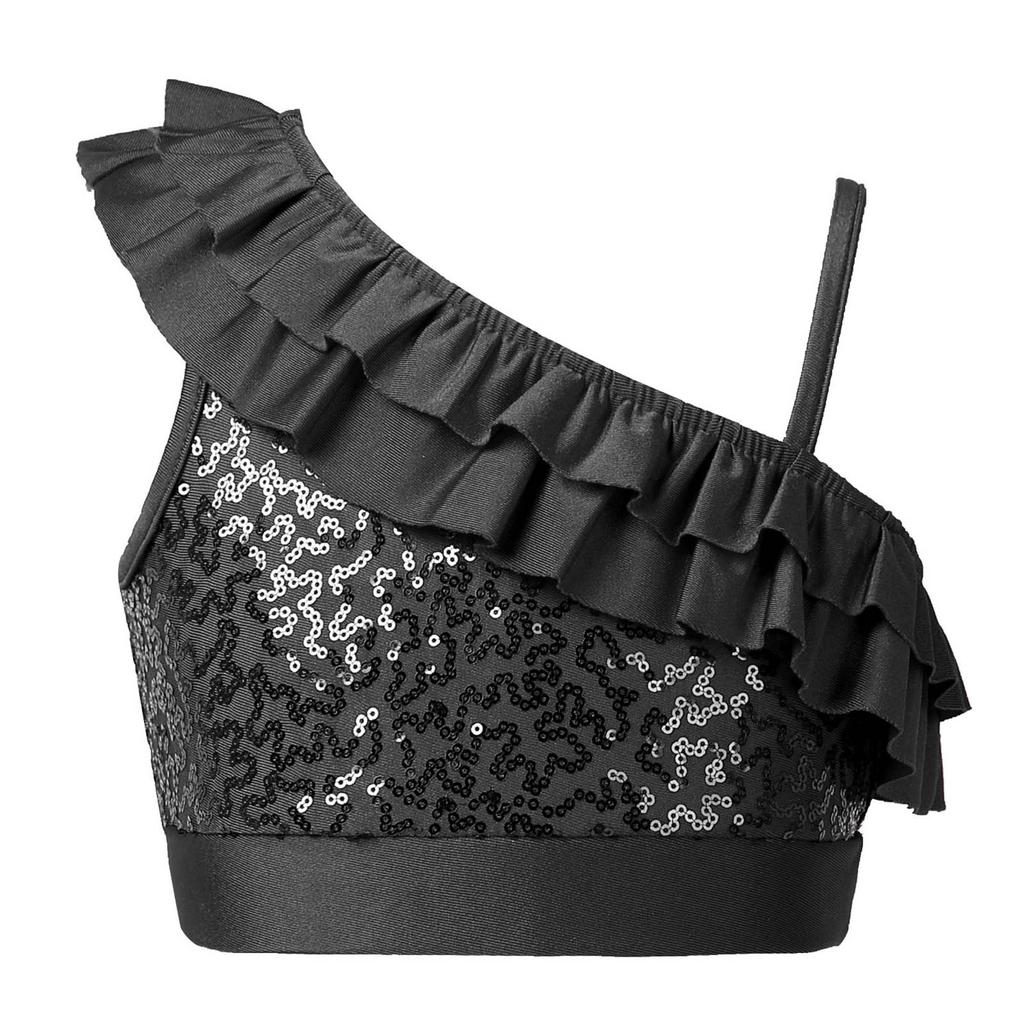 Детский топ без рукавов с блестками и блестками для девочек, современные танцевальные костюмы, гимнастическая танцевальная одежда