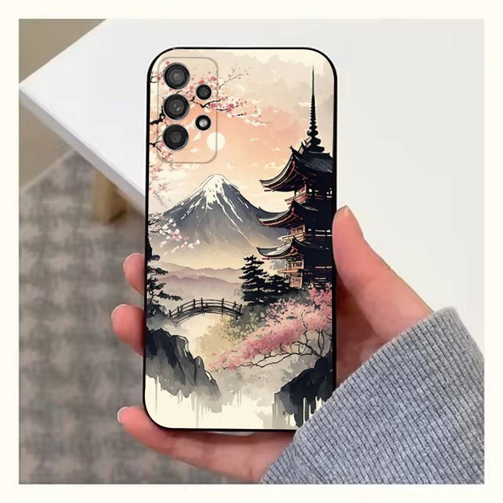 Art Style Japanese Phone Case For Samsung S22,S21,S20,S10,S9,S25,S24,S23,Ultra,FE,Plus,Lite,Soft Silicone Black