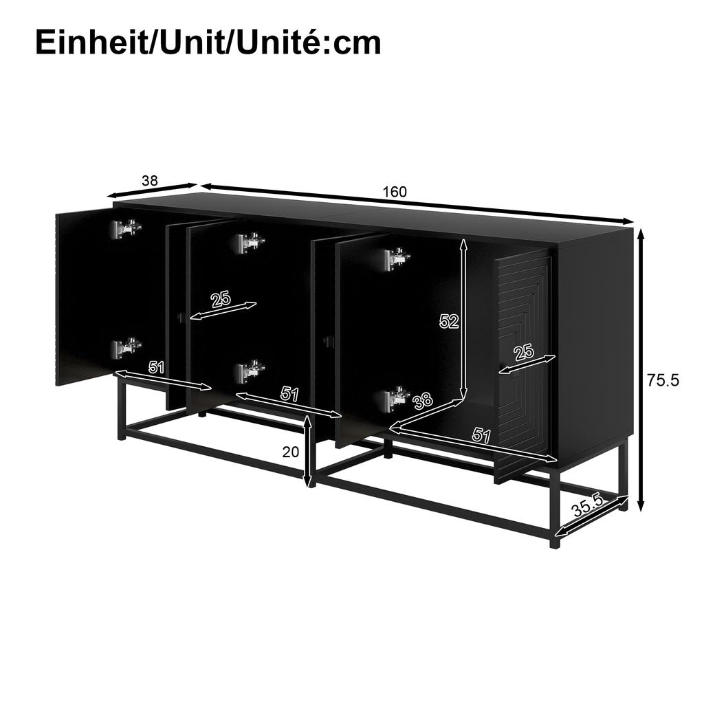Modern Black Cabinet with 3 Double Doors, Large Storage Space and Matte Surface – Stylish Sideboard for Living Room, Dining Room & Office