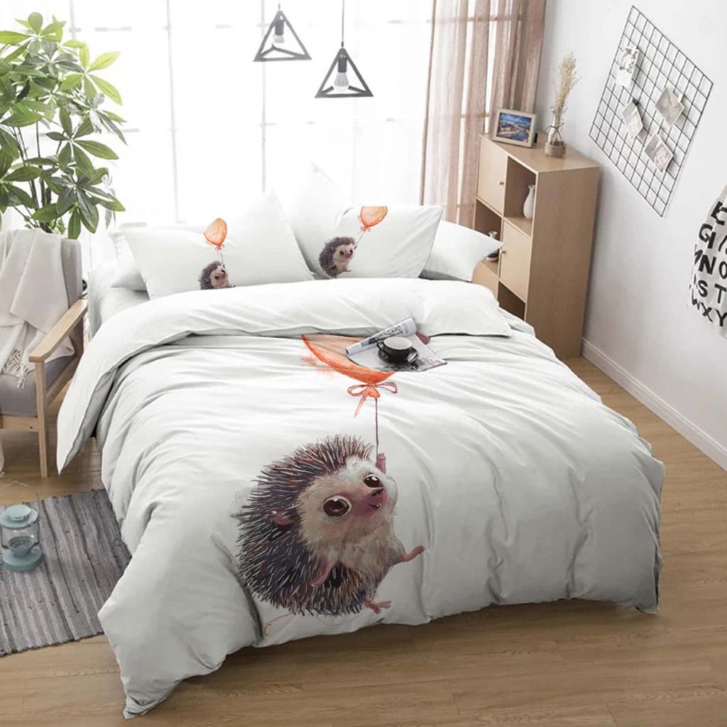 Милый пододеяльник с изображением ежа для подростков, полный комплект постельного белья с изображением бегущих животных, современный комплект постельного белья с изображением мягкого милого ежа, 3 шт.