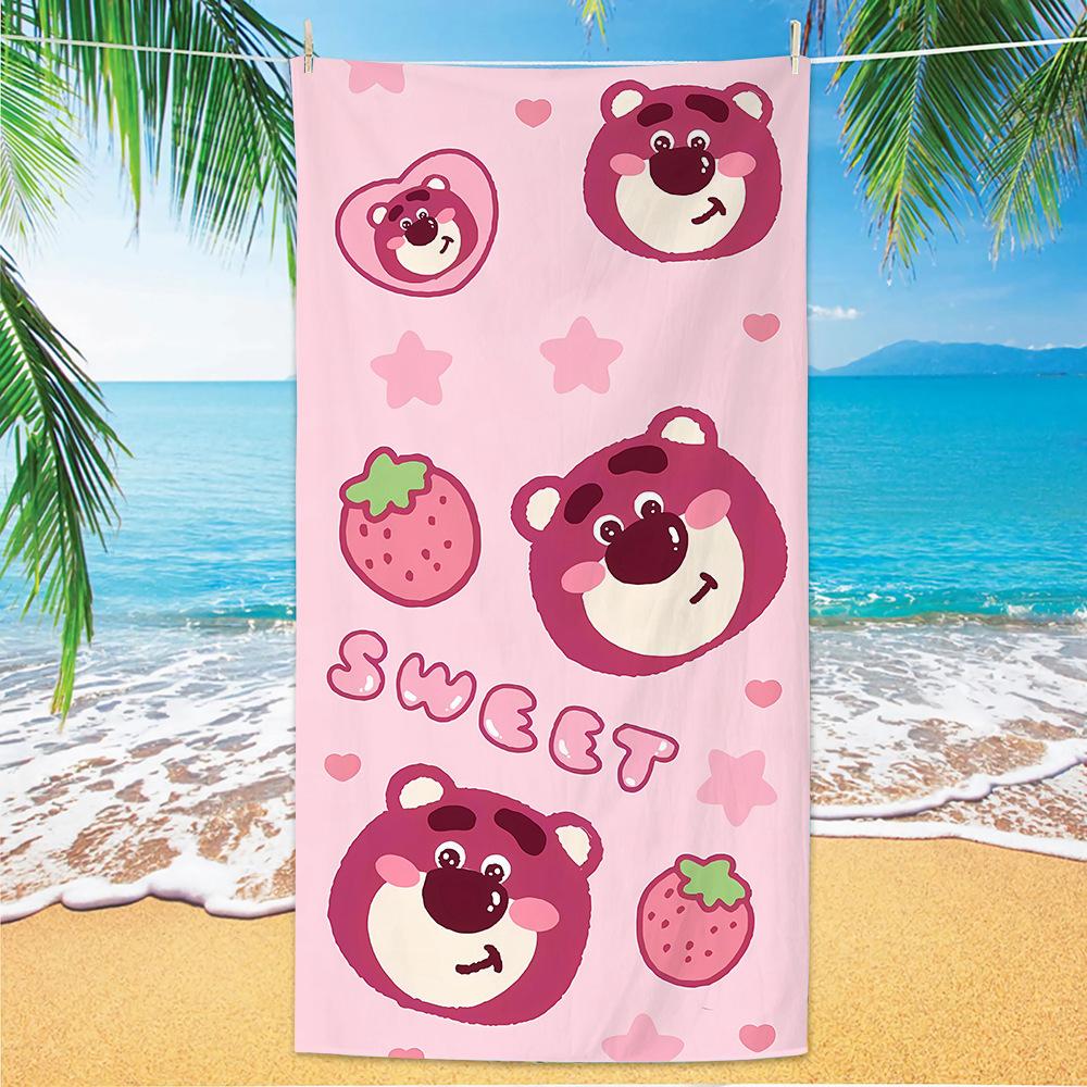 Cute Strawberry Bear Beach Towel Microfiber Printed Children'S Trumpet Cartoon Bear Beach Towel