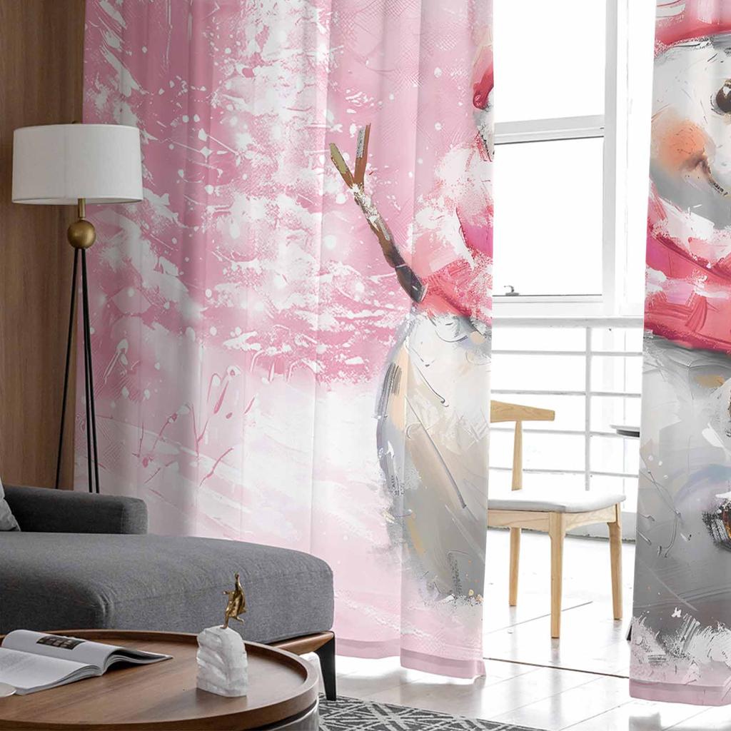Christmas Tree Snowman Vintage Oil Painting Sheer Curtains Modern Gauze Curtain for Living Room Bedroom Voile Yarn Curtains