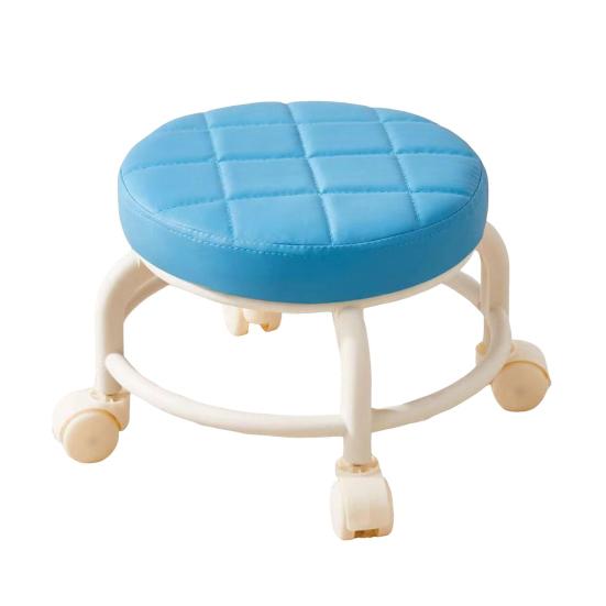 Низкий стул на колесиках с поворотными на 360 градусов колесами, подушка из искусственной кожи, сиденье на роликах