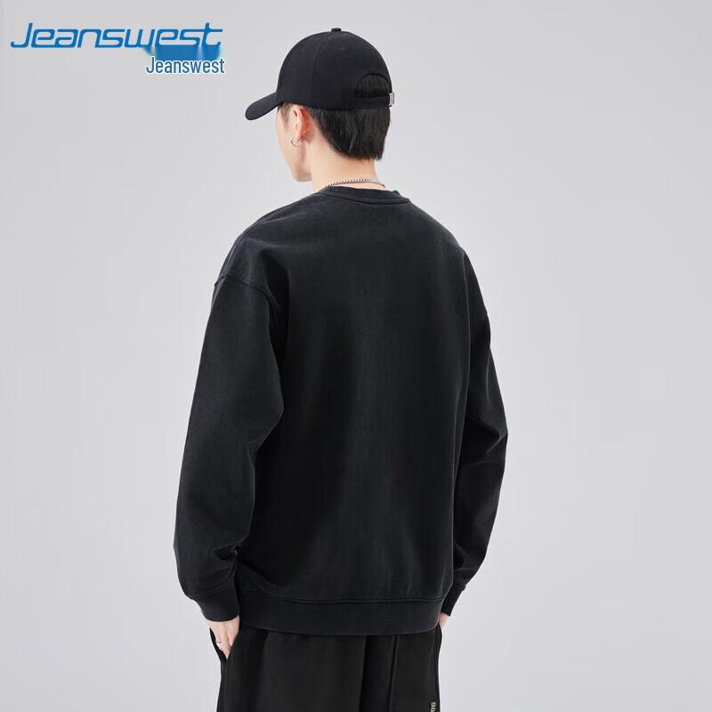 JEANSWEST Men's 2025 Autumn Simple Solid Crew Neck Long Sleeve Sweatshirt